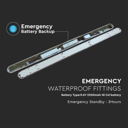 LED индустриална флуоресцентна лампа с авариен модул EMERGENCY LED/48W/230V 6500K 150 см IP65