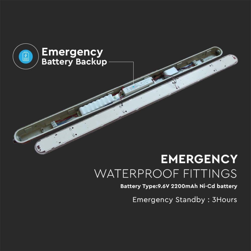 LED индустриална флуоресцентна лампа с авариен модул EMERGENCY LED/48W/230V 6500K 150 см IP65