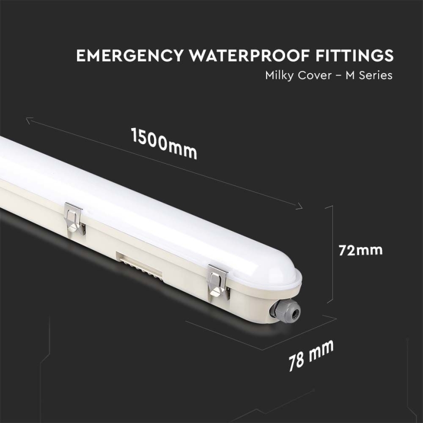 LED индустриална флуоресцентна лампа с авариен модул EMERGENCY LED/48W/230V 6500K 150 см IP65