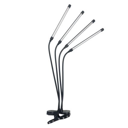 LED регулируема гъвкава настолна лампа с клипс за отглеждане на растения VITARO 4xLED/10W/230V черна