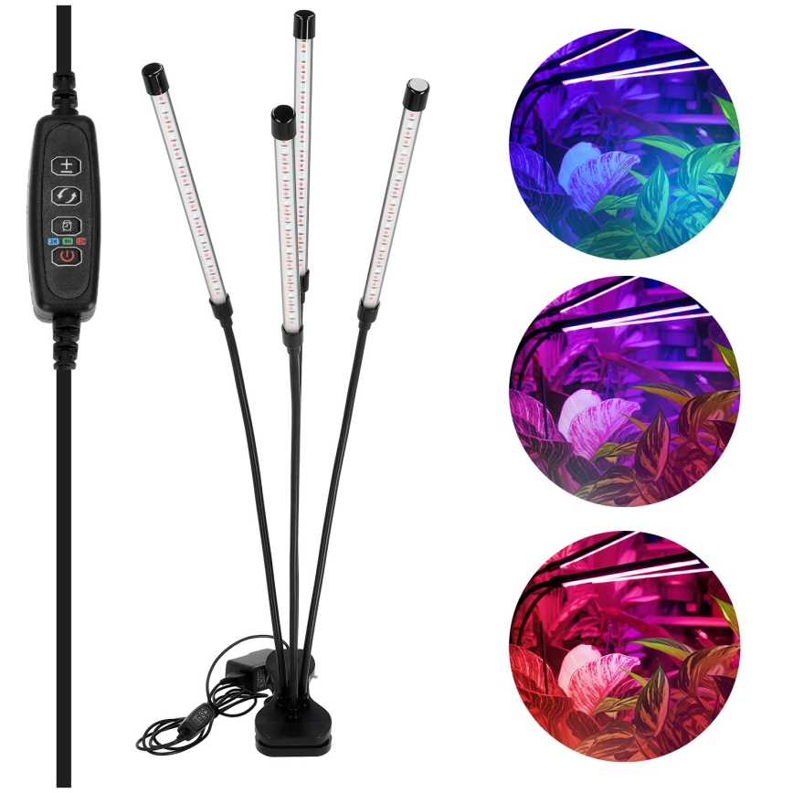 LED регулируема гъвкава настолна лампа с клипс за отглеждане на растения VITARO 4xLED/10W/230V черна