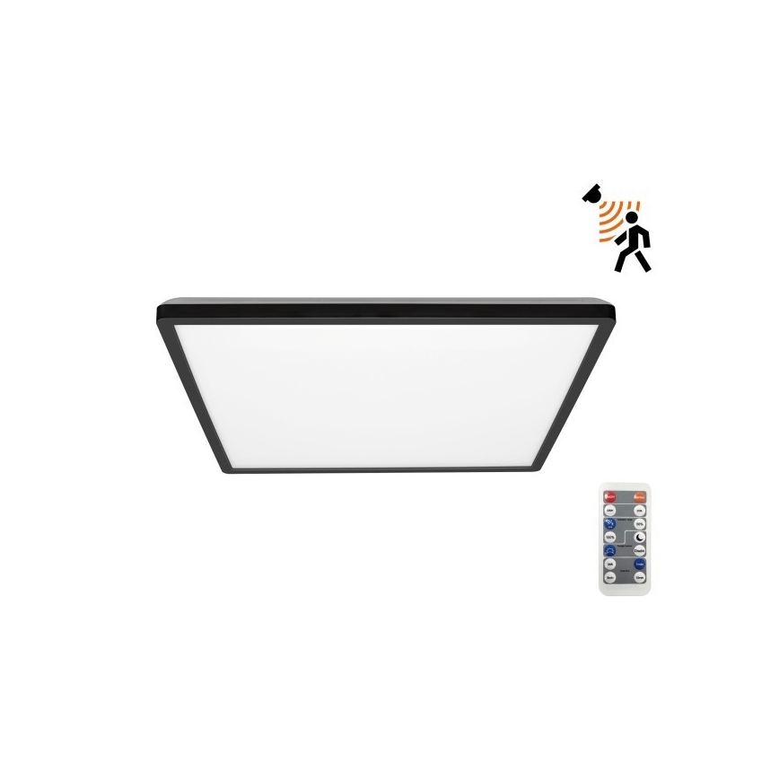 LED Лампа за баня с датчик за движение и здрач NIVERA LED/18W/230V IP54 3000/4000/6000K 30x30 см черен + дистанционно управление