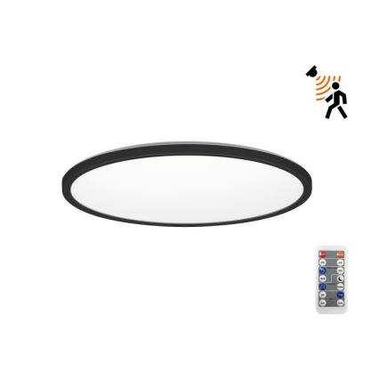 LED Лампа за баня с датчик за движение и здрач NIVERA LED/24W/230V IP54 3000/4000/6000K Ø 30 см черен + дистанционно управление