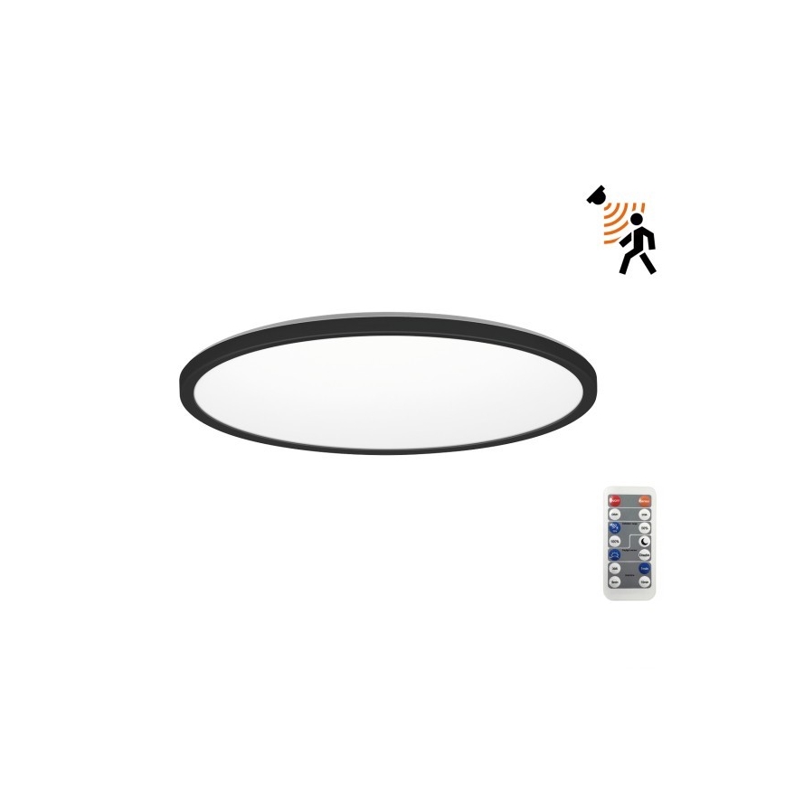 LED Лампа за баня с датчик за движение и здрач NIVERA LED/24W/230V IP54 3000/4000/6000K Ø 30 см черен + дистанционно управление