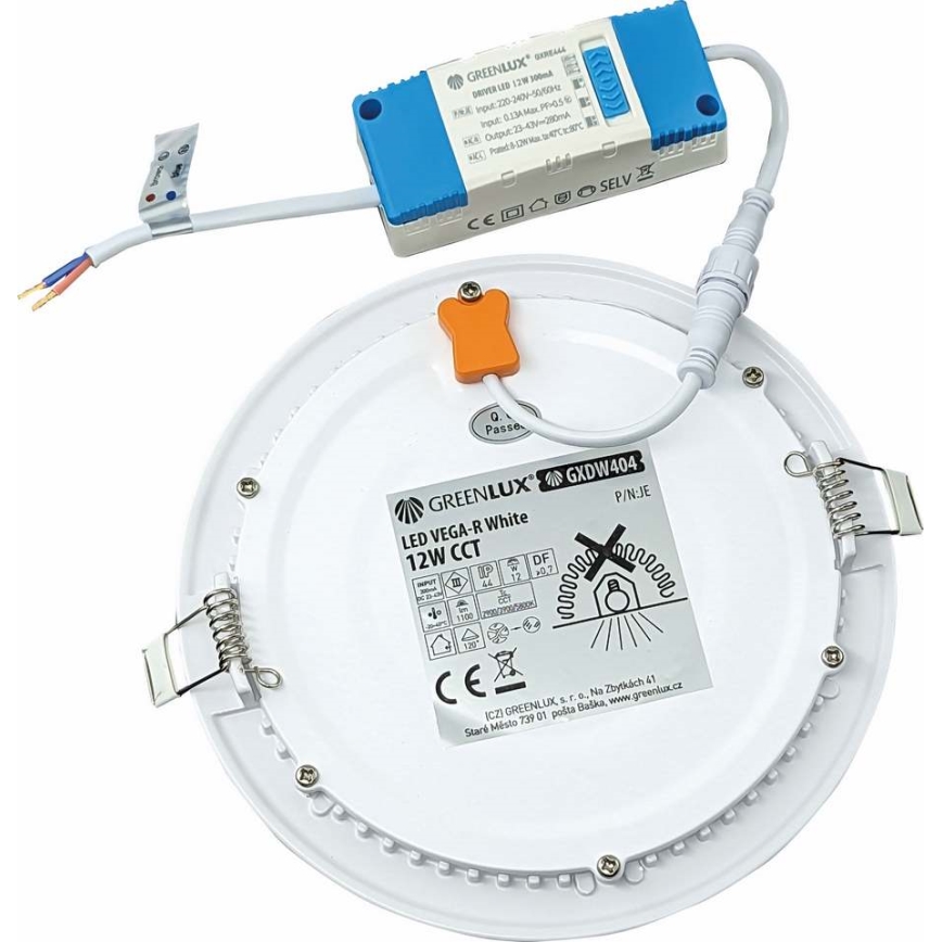 LED Лампа за окачен таван VEGA LED/12W/230V 2900/3900/5800K Ø 17,5 см бял