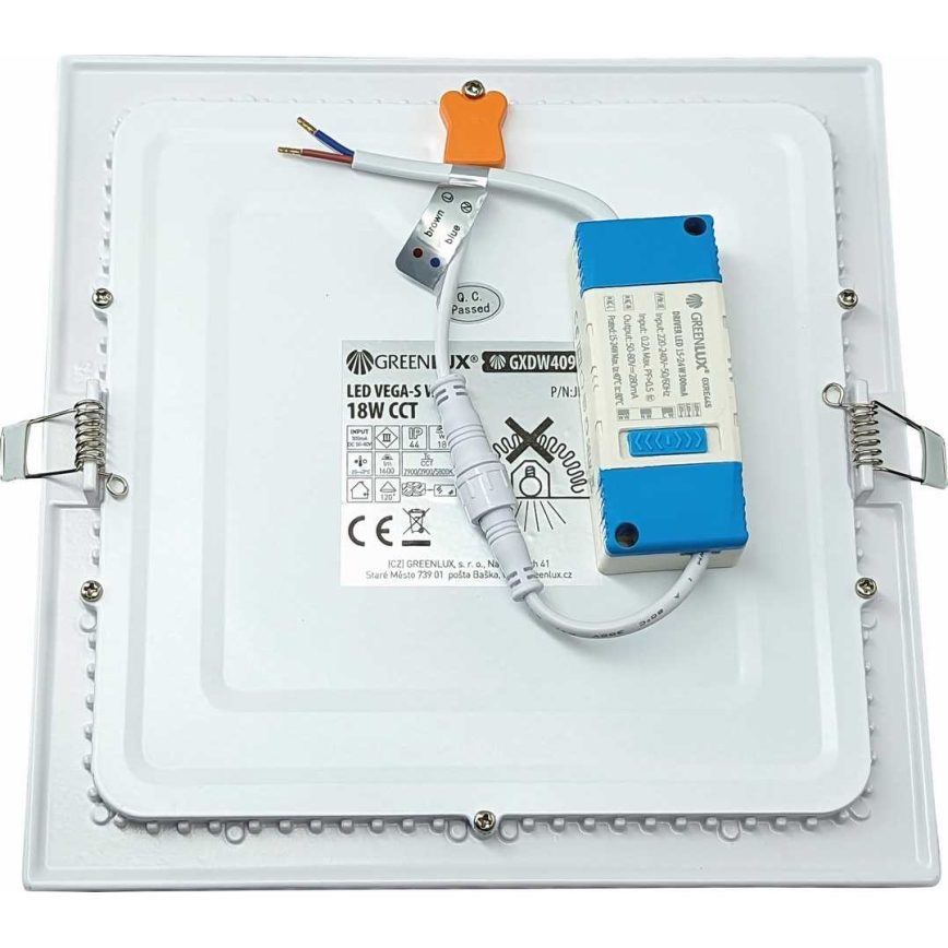 LED Лампа за окачен таван VEGA LED/18W/230V 2900/3900/5800K 22,5x22,5 см бял