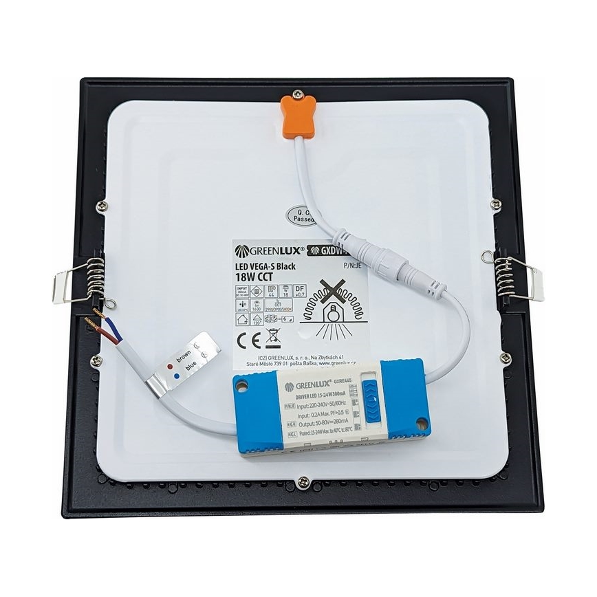 LED Лампа за окачен таван VEGA LED/18W/230V 2900/3900/5800K 22,5x22,5 см черен