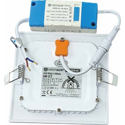 LED Лампа за окачен таван VEGA LED/6W/230V 2900/3900/5800K 12,5x12,5 см бял