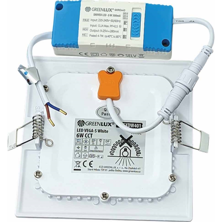 LED Лампа за окачен таван VEGA LED/6W/230V 2900/3900/5800K 12,5x12,5 см бял