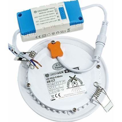 LED Лампа за окачен таван VEGA LED/6W/230V 2900/3900/5800K Ø 12,5 см бял