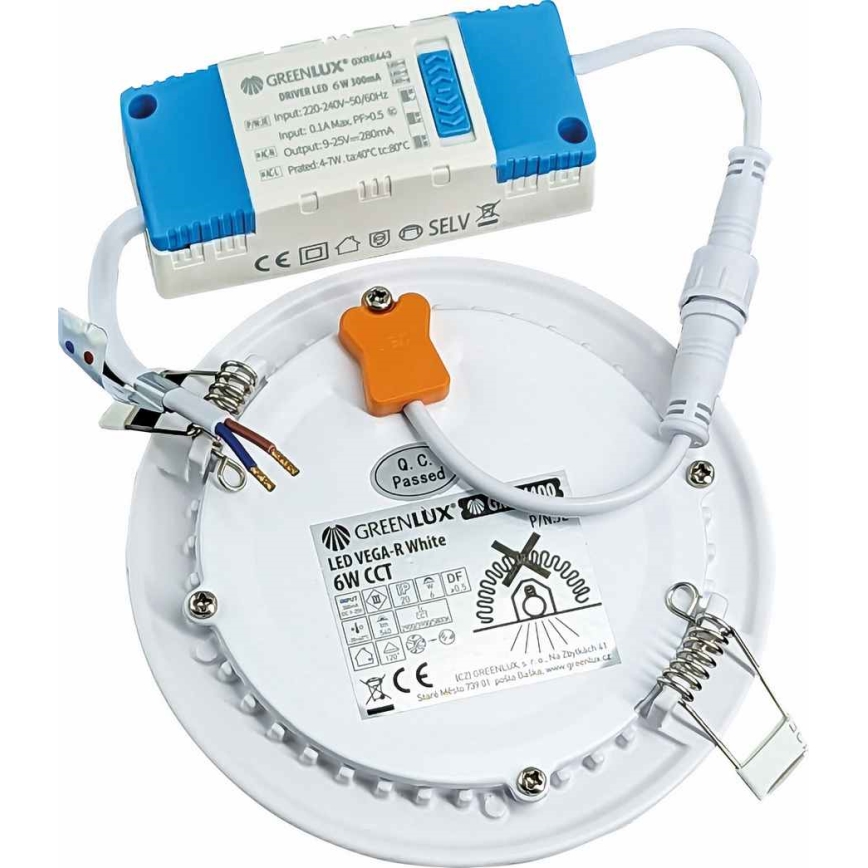 LED Лампа за окачен таван VEGA LED/6W/230V 2900/3900/5800K Ø 12,5 см бял