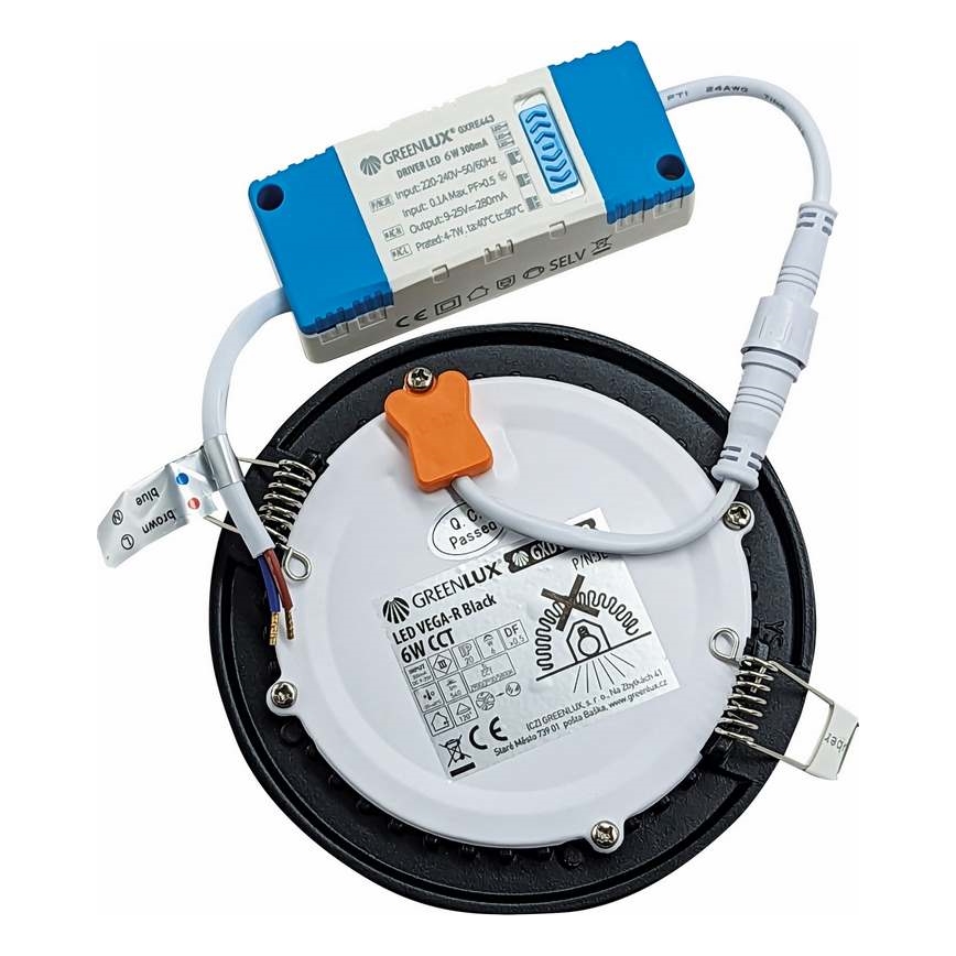 LED Лампа за окачен таван VEGA LED/6W/230V 2900/3900/5800K Ø 12,5 см черен