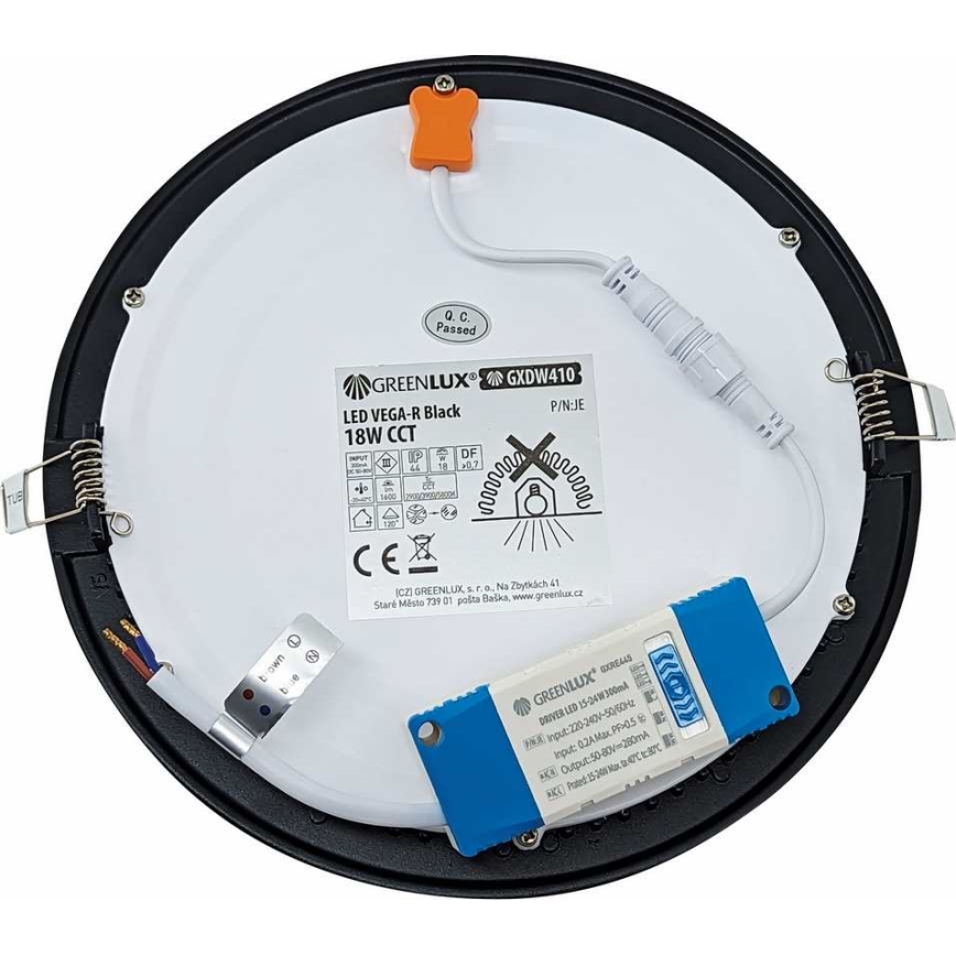 LED Лампа за окачен таван VEGA LED/18W/230V 2900/3900/5800K Ø 22,5 см черен