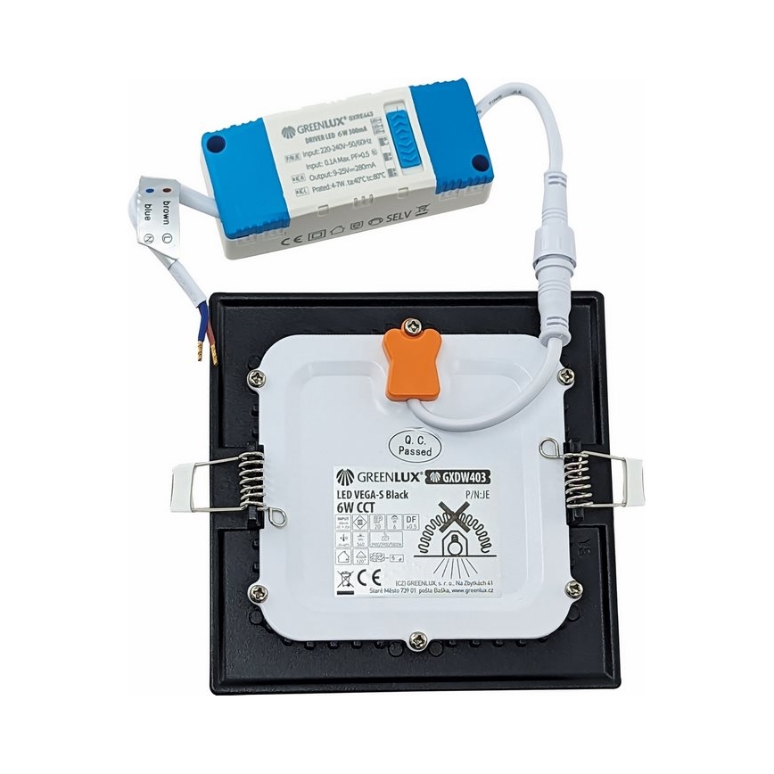 LED Лампа за окачен таван VEGA LED/6W/230V 2900/3900/5800K 12,5x12,5 см черен