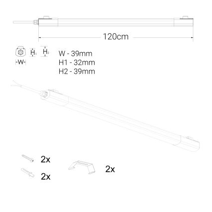 LED Лампа за под кухненски шкаф LED/36W/230V 4000K 120 см черен