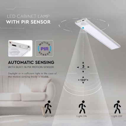 LED Лампа за под кухненски шкаф със сензор LED/2,5W/5V 3000 mAh 3000K