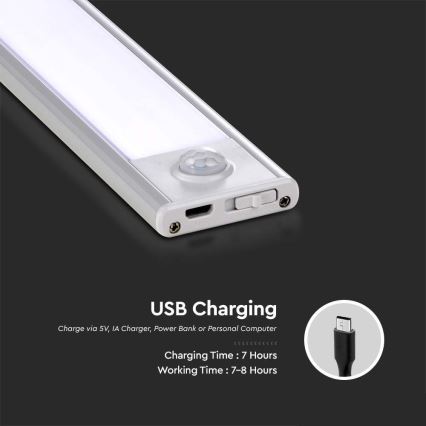 LED Лампа за под кухненски шкаф със сензор LED/2,5W/5V 3000 mAh 3000K
