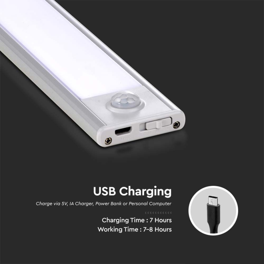 LED Лампа за под кухненски шкаф със сензор LED/2,5W/5V 3000 mAh 3000K
