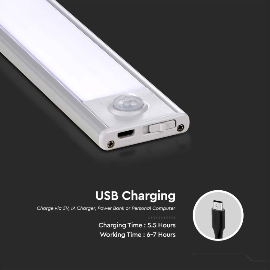 LED Лампа за под кухненски шкаф със сензор LED/2W/5V 4000K 2200 mAh