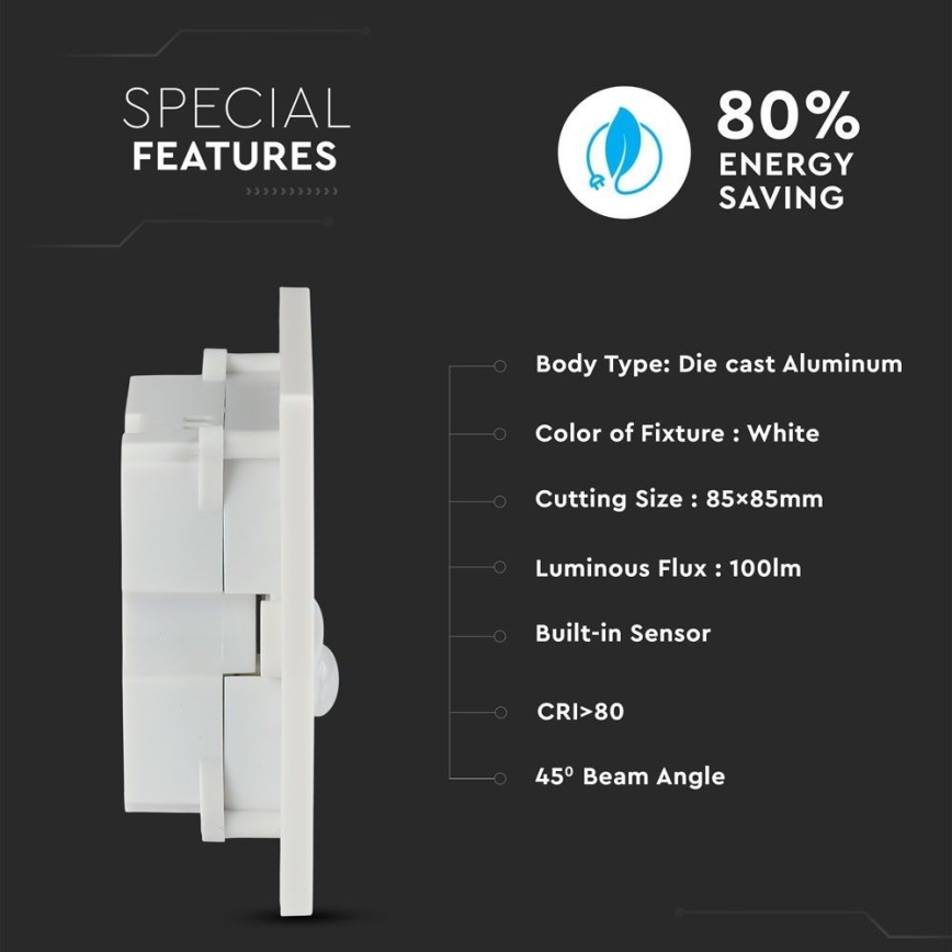 LED Лампа за стълбище със сензор за движение LED/3W/230V 4000K бял