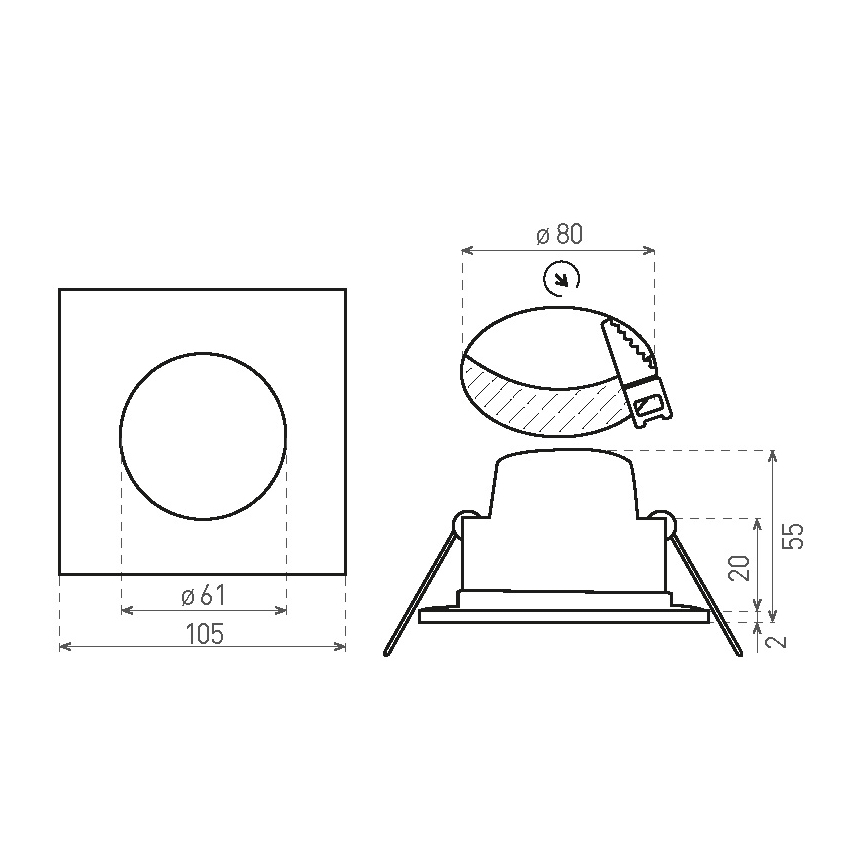 LED Лампа за вграждане в баня BONO LED/8W/230V 3000K IP65 черен