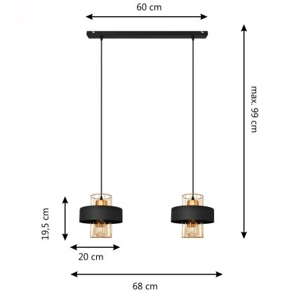 LED LED Пендел VOLTA 2xE27/15W/230V черен/златист