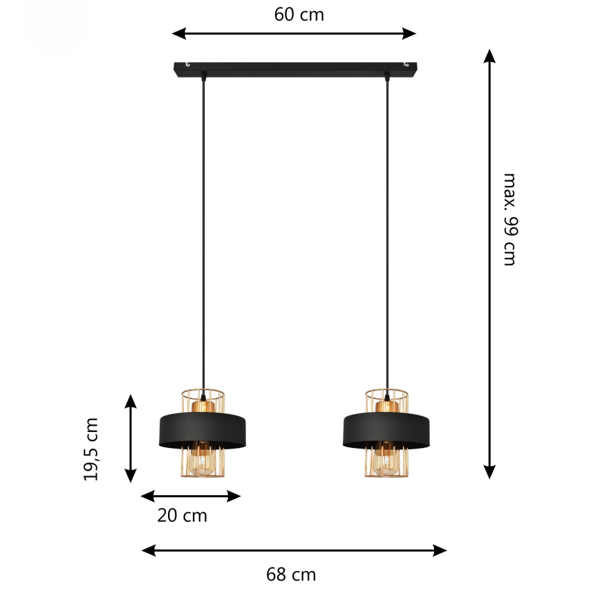 LED LED Пендел VOLTA 2xE27/15W/230V черен/златист