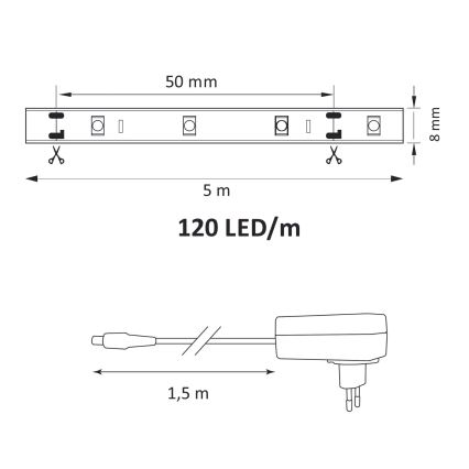 LED Лента 5м LED/36W/12V 4000K