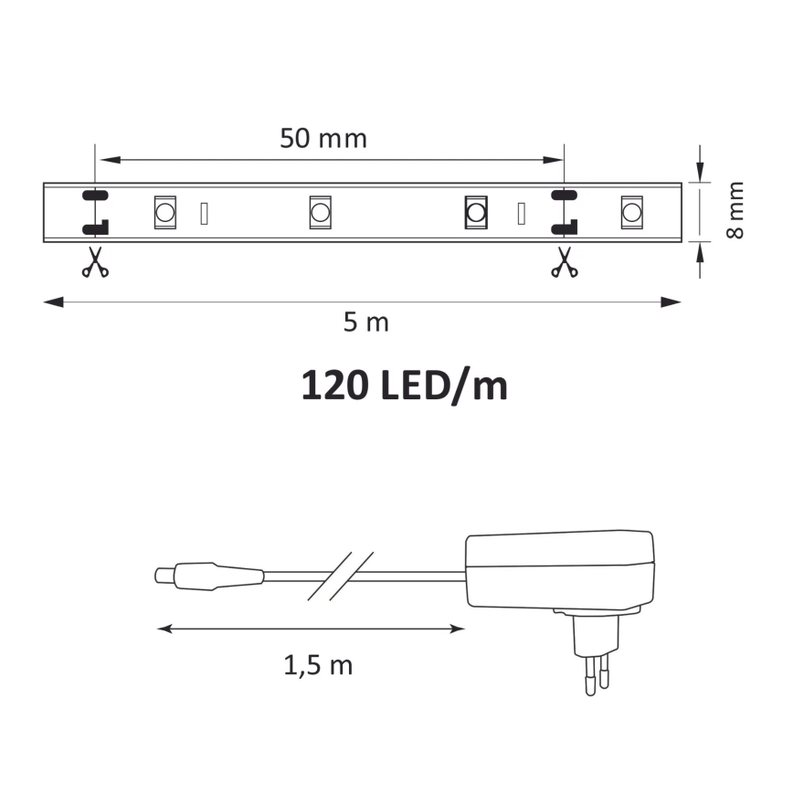 LED Лента 5м LED/36W/12V 4000K
