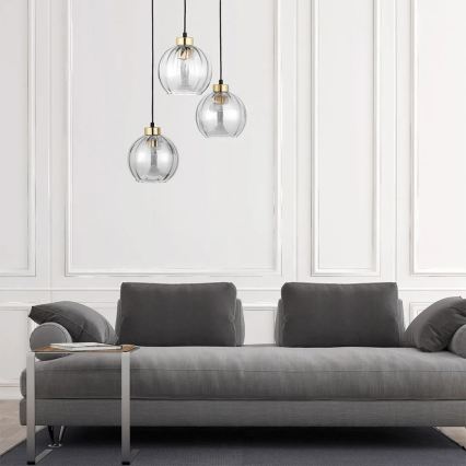 LED люстра на кабел DEVI 3xE27/15W/230V черна/прозрачна