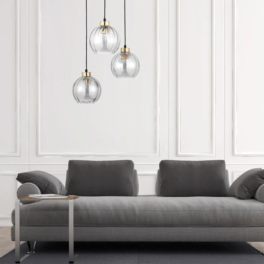 LED люстра на кабел DEVI 3xE27/15W/230V черна/прозрачна
