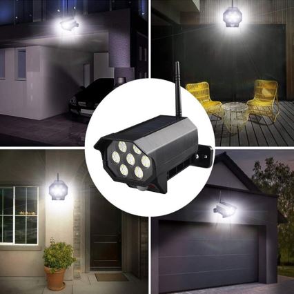 LED Макет охранителна камера със сензор и със соларен панел LED/5W/5,5V 800 mAh IP65 + дистанционно управление