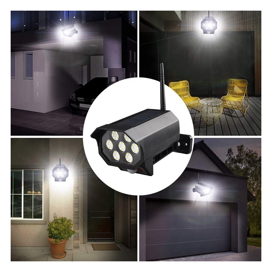 LED Макет охранителна камера със сензор и със соларен панел LED/5W/5,5V 800 mAh IP65 + дистанционно управление