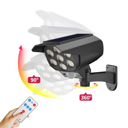 LED Макет охранителна камера със сензор и със соларен панел LED/5W/5,5V 800 mAh IP65 + дистанционно управление