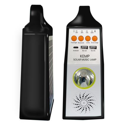 LED Многофункционален соларен лампа с високоговорител и power bank LED/5W/7200mAh IP65