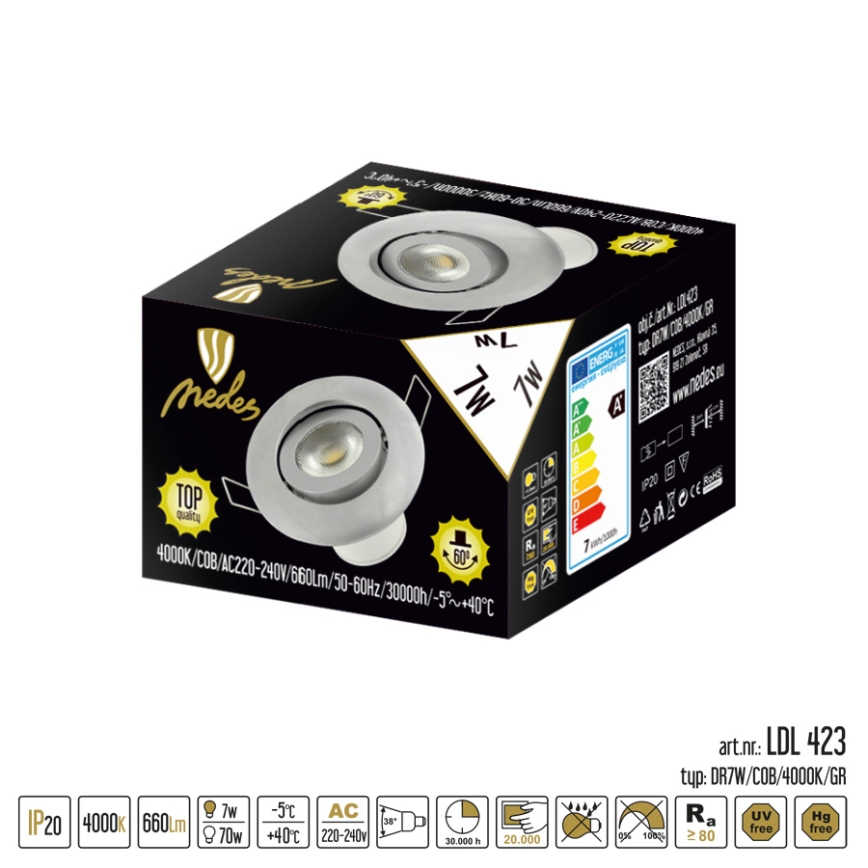 LED Накланяща се луничка за окачен таван LED/7W/230V сребриста