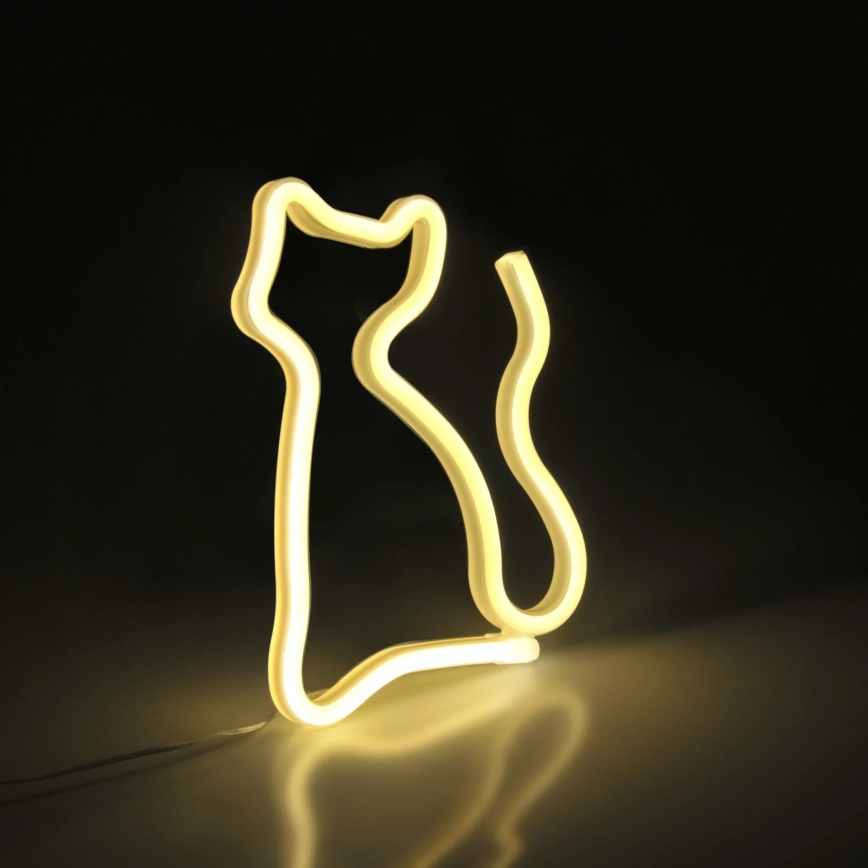 LED Неонова декорация за стена CAT LED/3W/3xAA USB жълт