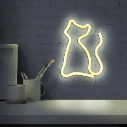 LED Неонова декорация за стена CAT LED/3W/3xAA USB жълт
