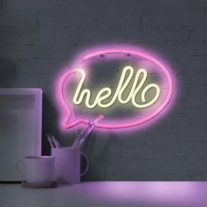 LED Неонова декорация за стена HELLO LED/3W/3xAA USB розов