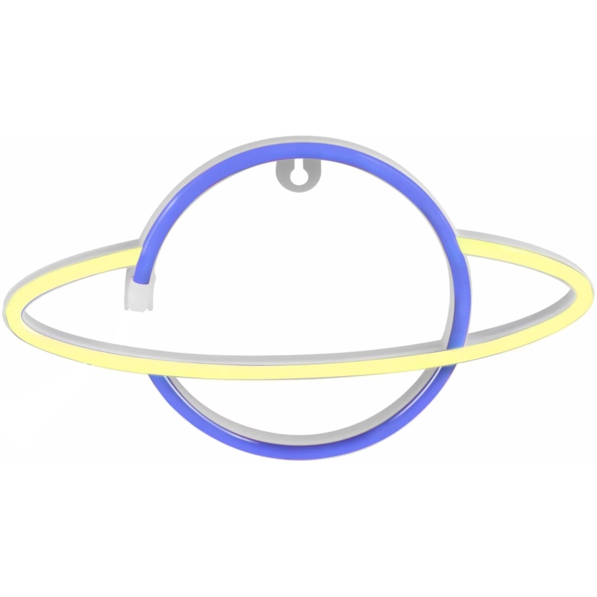 LED Неонова декорация за стена PLANET LED/3W/3xAA USB син/жълти
