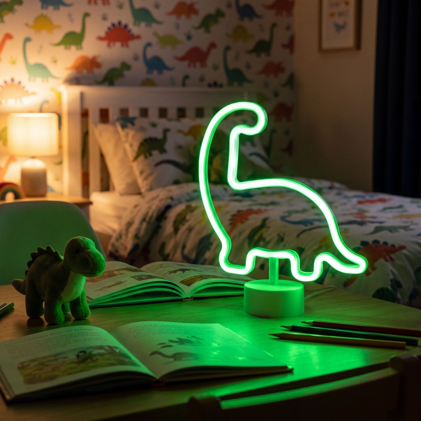 LED неонова настолна декорация LED/2W/3xAA USB динозавър