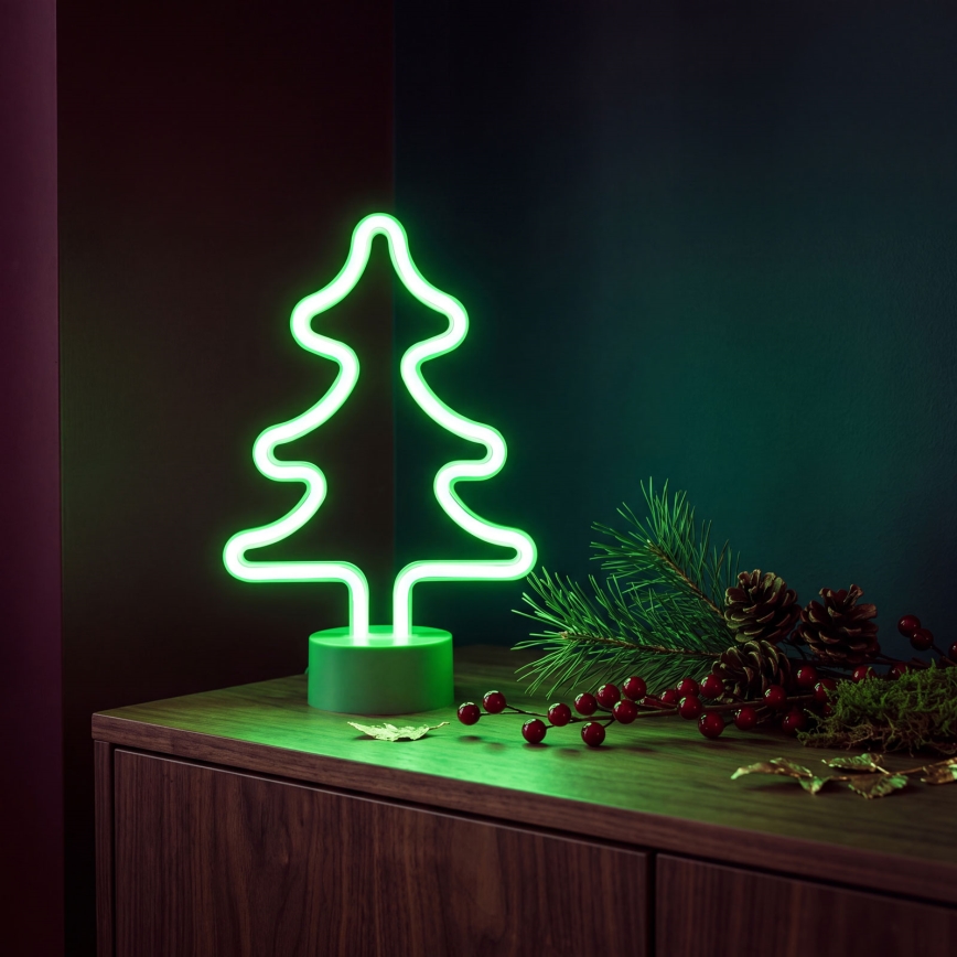 LED неонова настолна декорация LED/2W/3xAA USB дърво