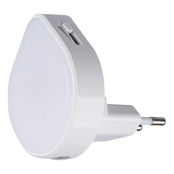 LED нощна лампа с регулируема яркост и сензор за сумрак за контакт ULOV LED/0,5W/230V бяла