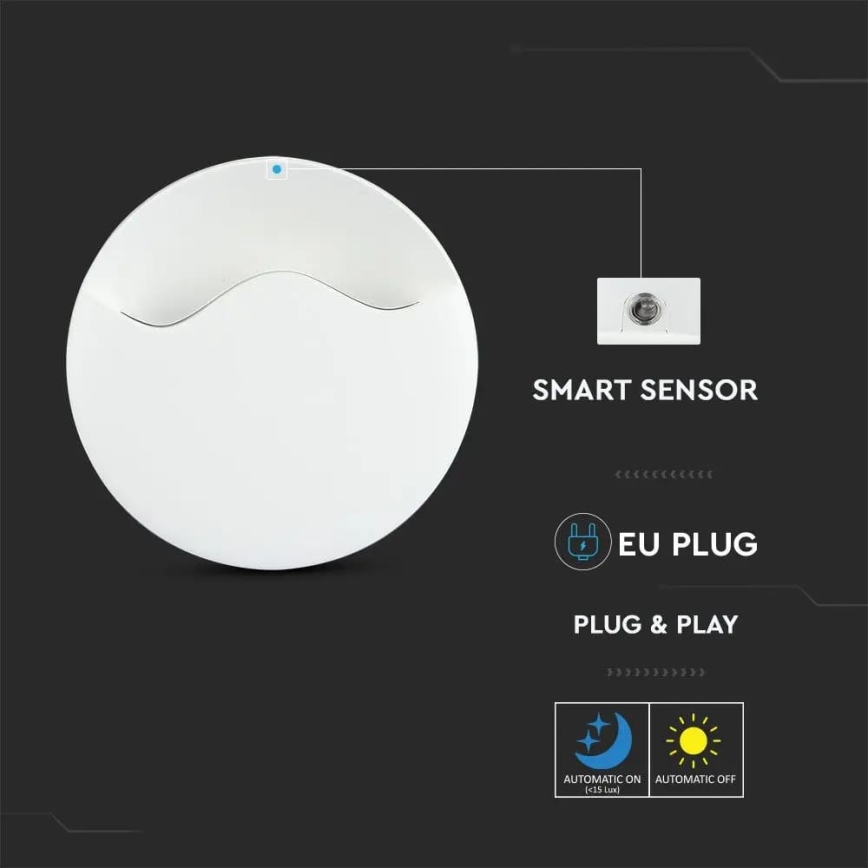 LED Нощна лампа със сензор SAMSUNG CHIP LED/0,5W/230V 60мм 3000K кръгла