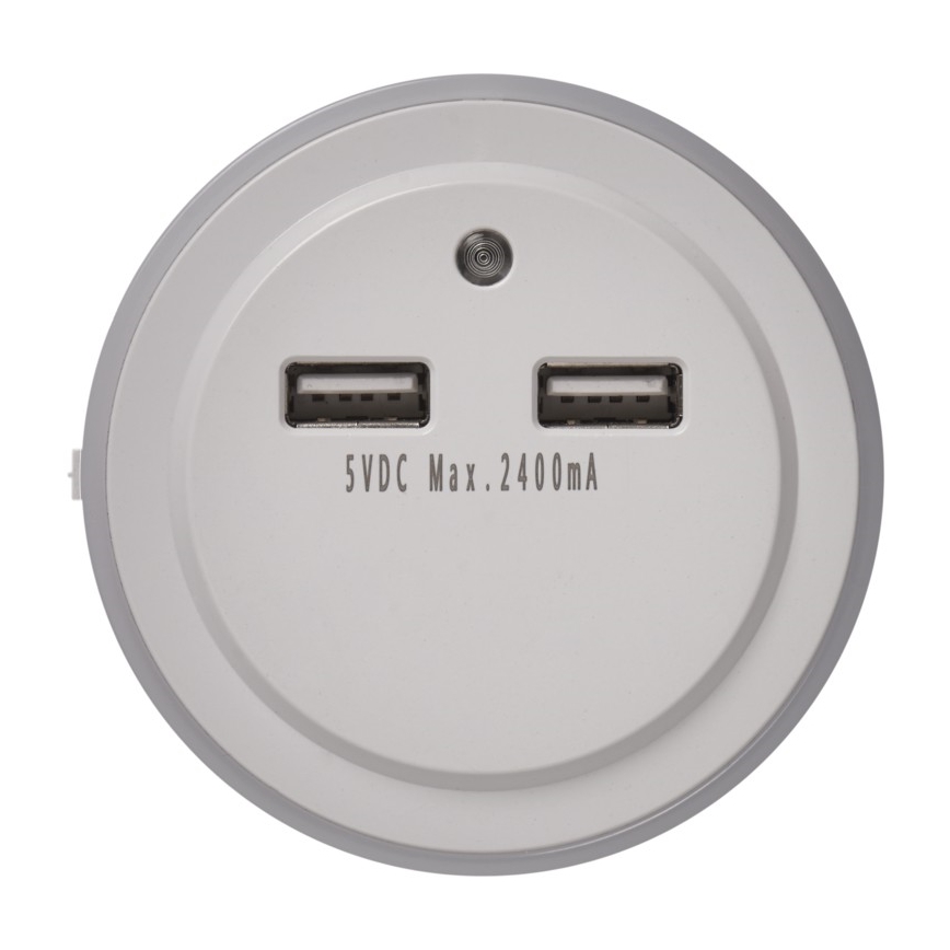LED нощна лампа в контакт с фотосензор + 2xUSB 3xLED / 0.3W / 230V