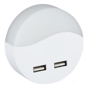 LED Нощна лампа за контакт със сензор за здрач 2xUSB LED/0,45W/230V 3000K