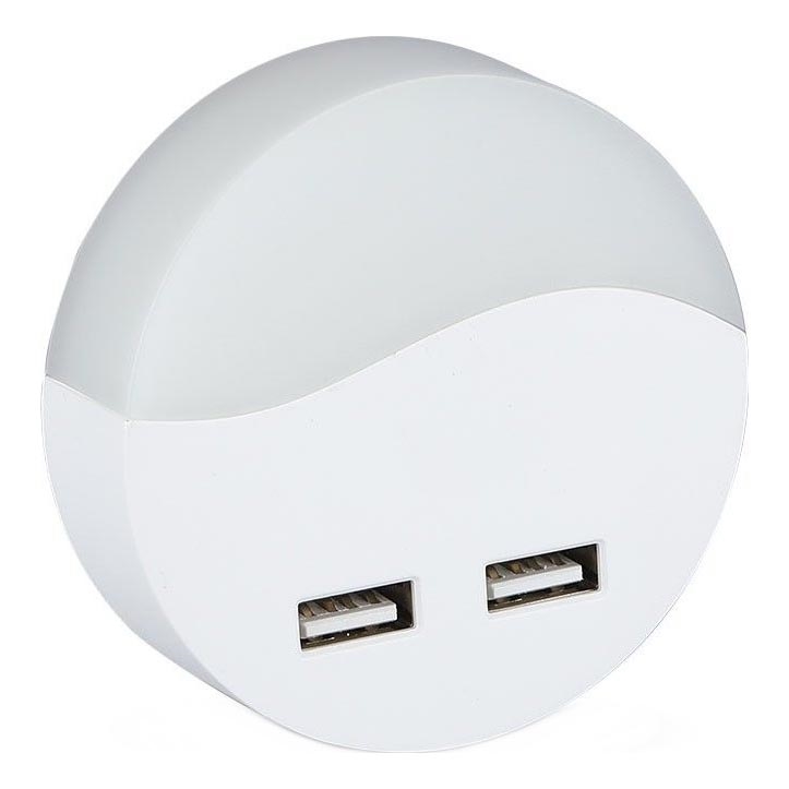 LED Нощна лампа за контакт със сензор за здрач 2xUSB LED/0,45W/230V 3000K