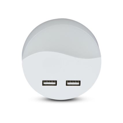 LED Нощна лампа за контакт със сензор за здрач 2xUSB LED/0,45W/230V 3000K