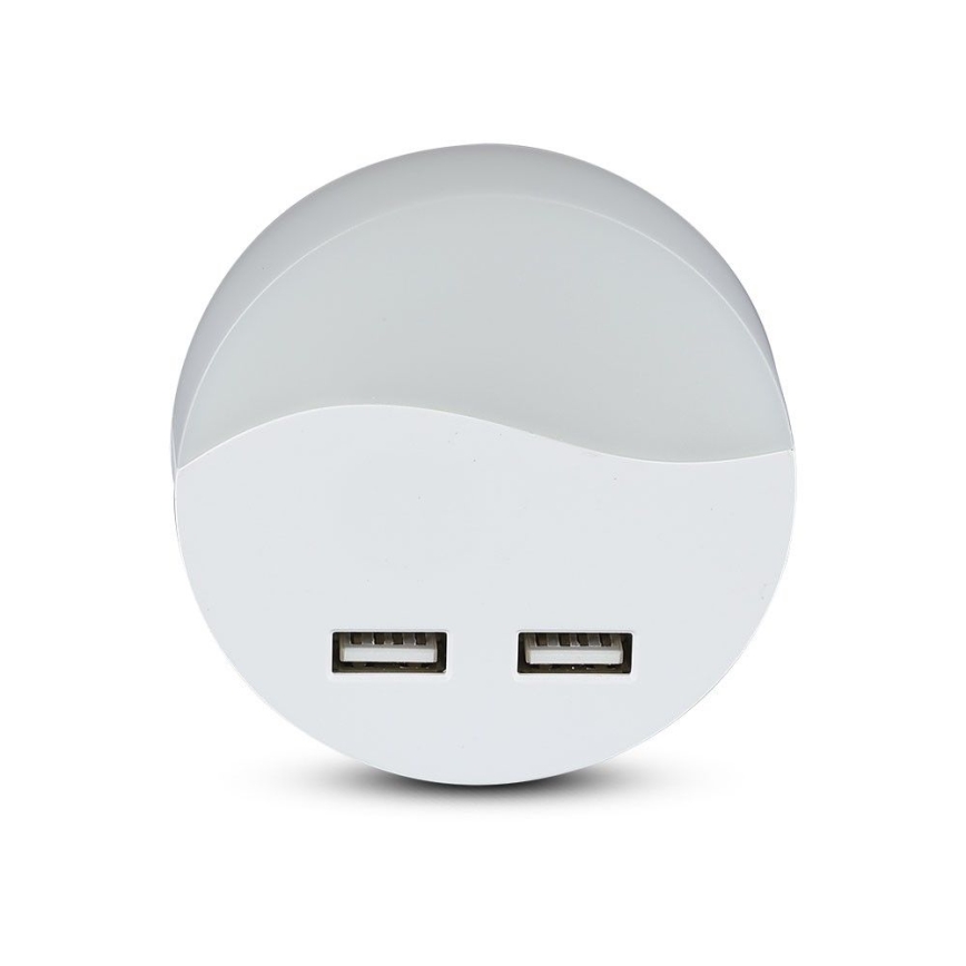 LED Нощна лампа за контакт със сензор за здрач 2xUSB LED/0,45W/230V 3000K