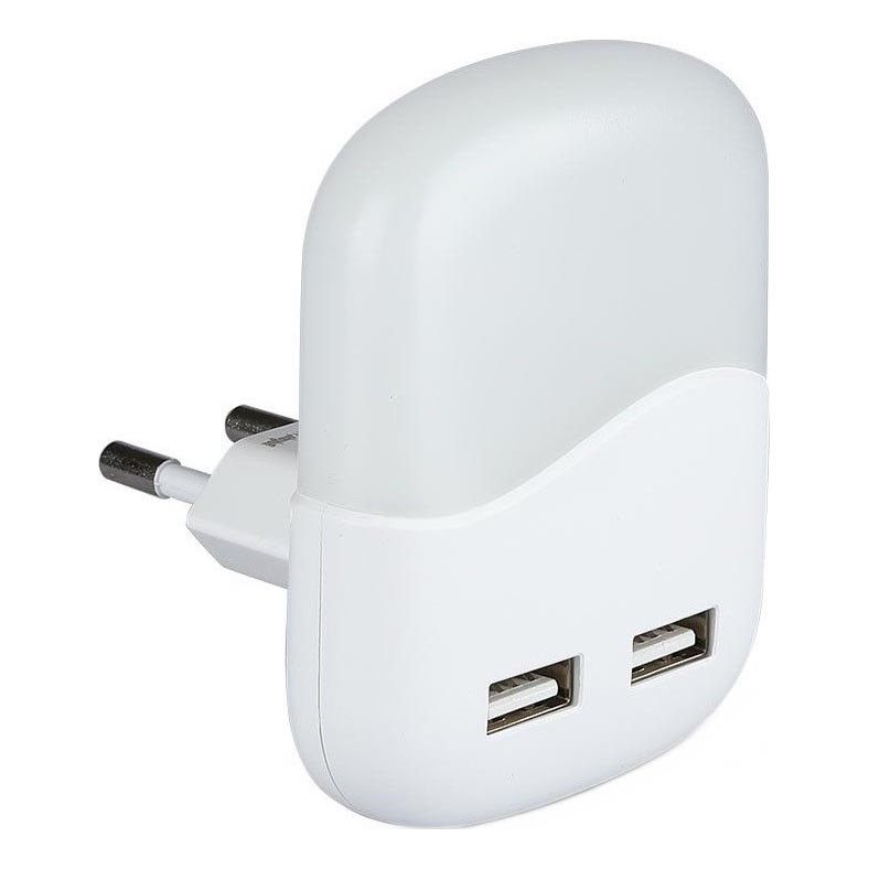 LED Нощна лампа за контакт със сензор за здрач 2xUSB LED/0,45W/230V 3000K